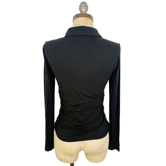 MADEWELL Side-Cinch Long-Sleeve Polo Top XS Slim Fit Jet Black NWT B53 - Picture 4 of 6